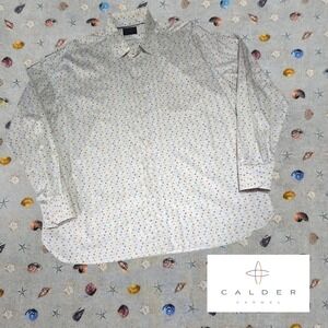 Calder Carmel Mens Limited Edition Novelty Seashell Print Button Down Grey XL